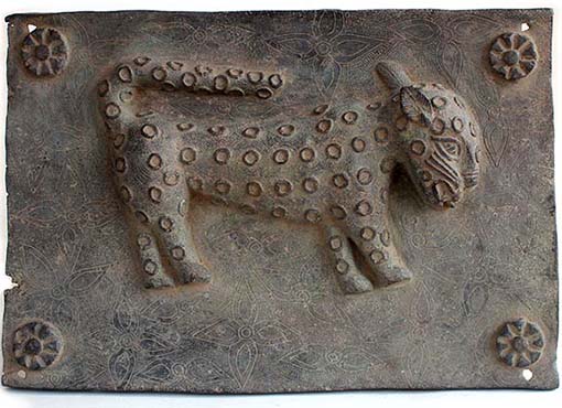 Bronzenes Relief mit Leopard Platte Leopard